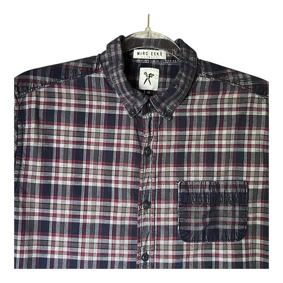 Marc Ecko Cut & Sew Mens Shirt Plaid Button Size M Corduroy Patch Streetwear - Picture 2 of 10